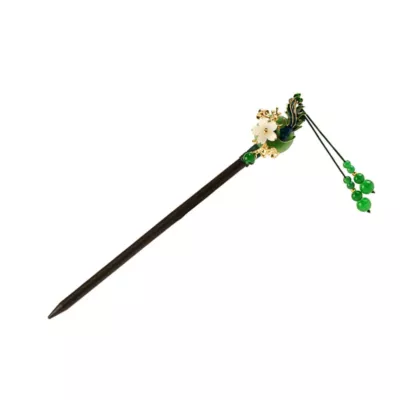 Hajtű - Fa zöld pávával és fehér virággal